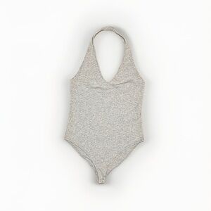 Forever 21 Women’s Gray Halter Bodysuit V-Neck Snap Closure M